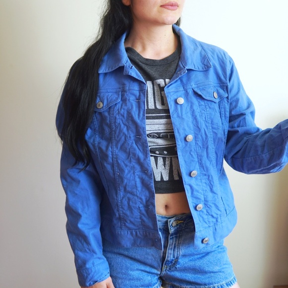 A02 Lands End Jacket 90s 80s Cotton Denim Blue Jean Chino sz Medium (10-12) - Picture 4 of 11